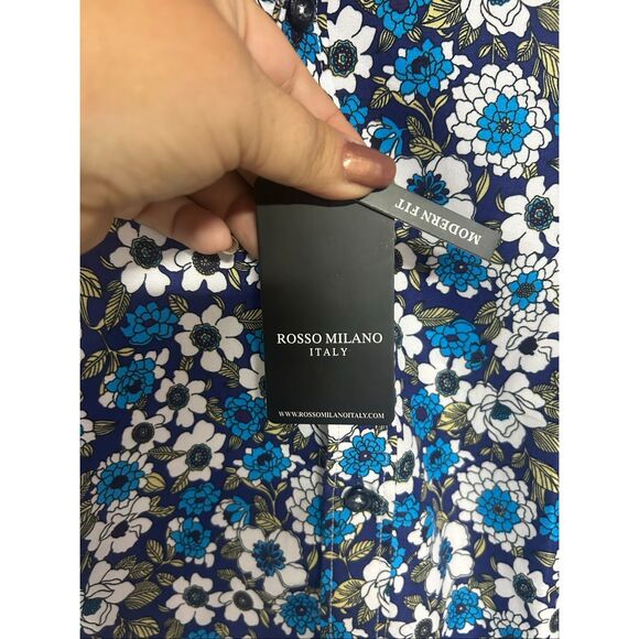 Rosso Milano Italy Extra Large (XL) Modern Fit Blue Purple Floral Short Sleeve N - Picture 7 of 7